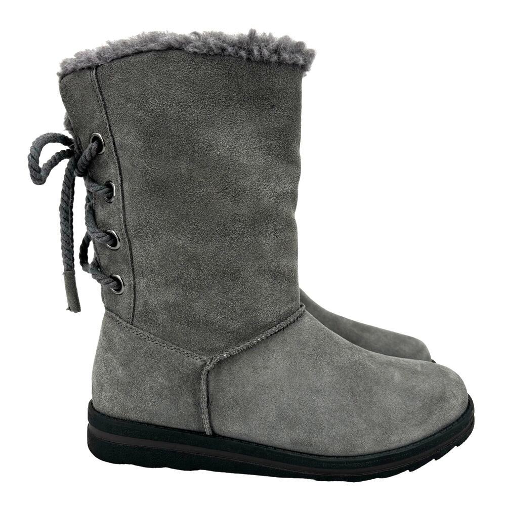 MukLuks Winter Boots Size 7 Gray Genuine Suede Faux Fur Lined Ziggy Rodeo